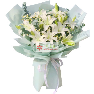 深圳6支白色多头百合,温馨的祝福